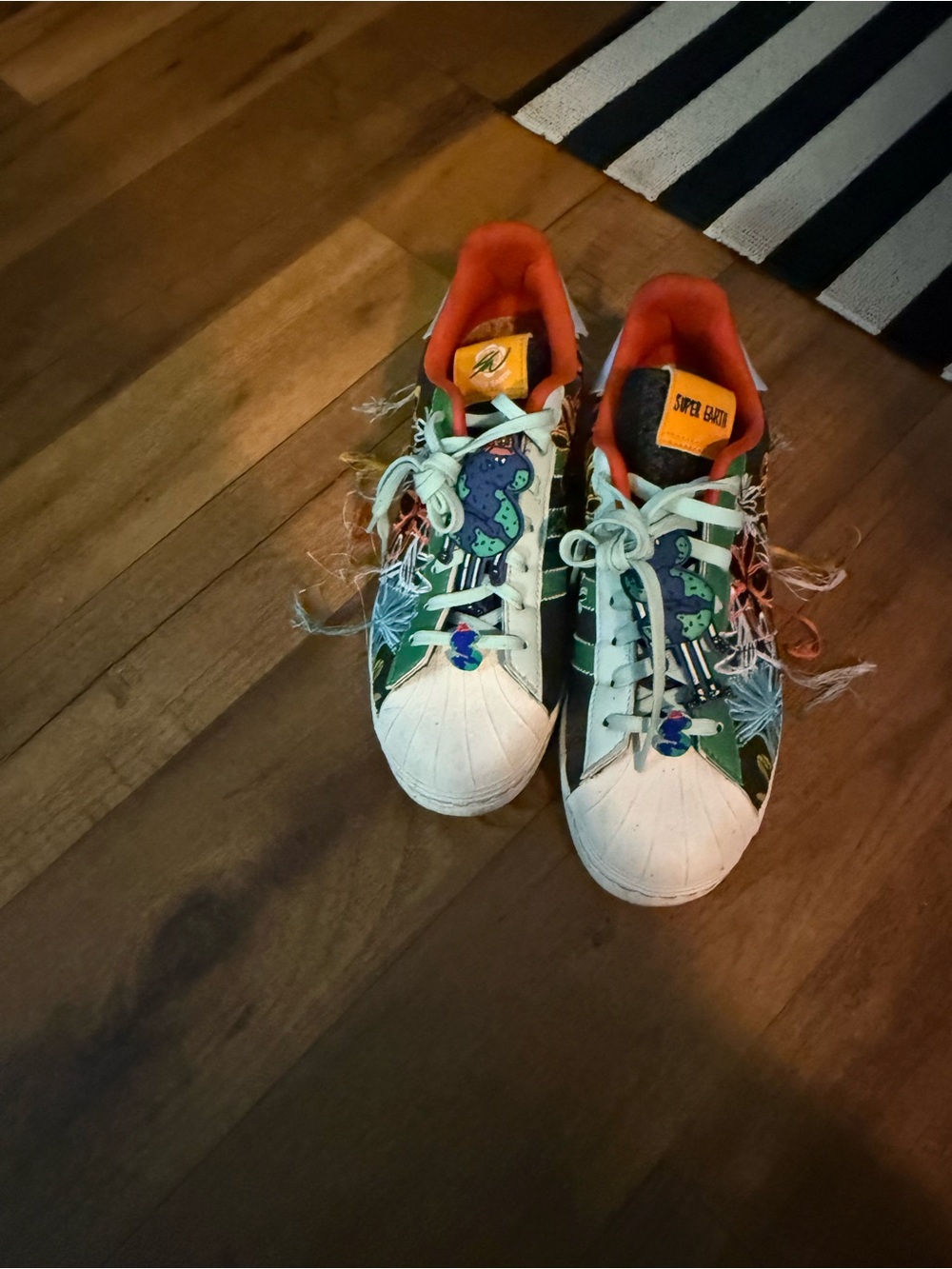 Adidas Super Earth Superstars w Floral Stiching & Tassels- Multi Colored - Picture 2 of 5